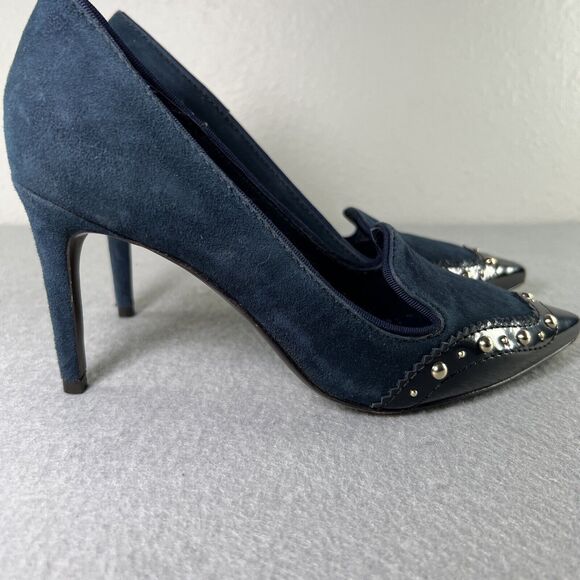 Tory Burch Studded Blue Suede Pointed Toe 3 inch Heels Shoes Size 5M - Picture 4 of 15